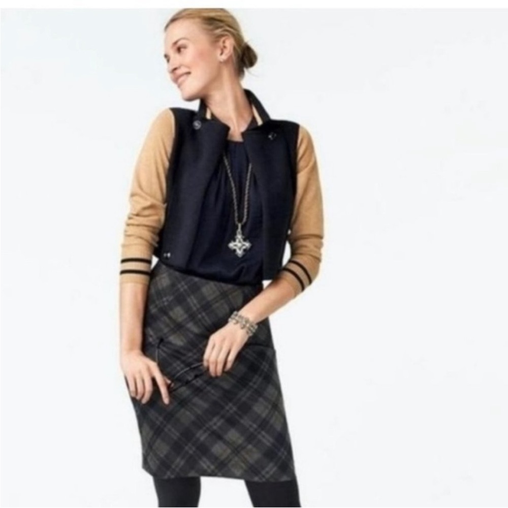 Cabi 3703 Varsity Turn Back Navy & Khaki Cardigan Sweater Size Small